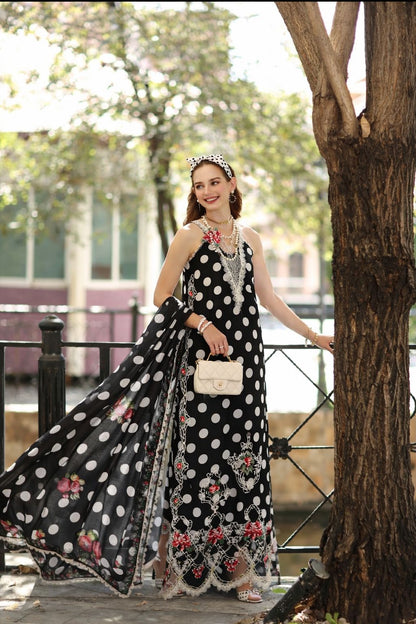Noor by Saadia Asad | Eid Luxe Printkhaas 26 | D4 - C - Monochrome Polka - Luxury Dress - available at Maria Faisal in UK and USA.