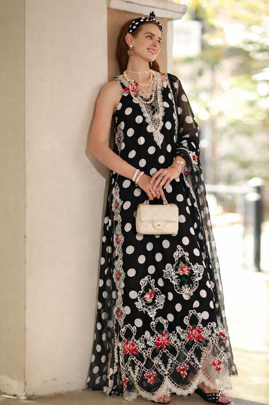 Noor by Saadia Asad | Eid Luxe Printkhaas 26 | D4 - C - Monochrome Polka - Luxury Dress - available at Maria Faisal in UK and USA.