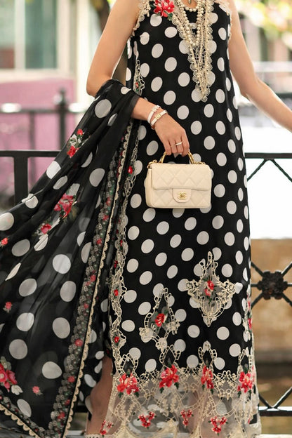 Noor by Saadia Asad | Eid Luxe Printkhaas 26 | D4 - C - Monochrome Polka - Luxury Dress - available at Maria Faisal in UK and USA.
