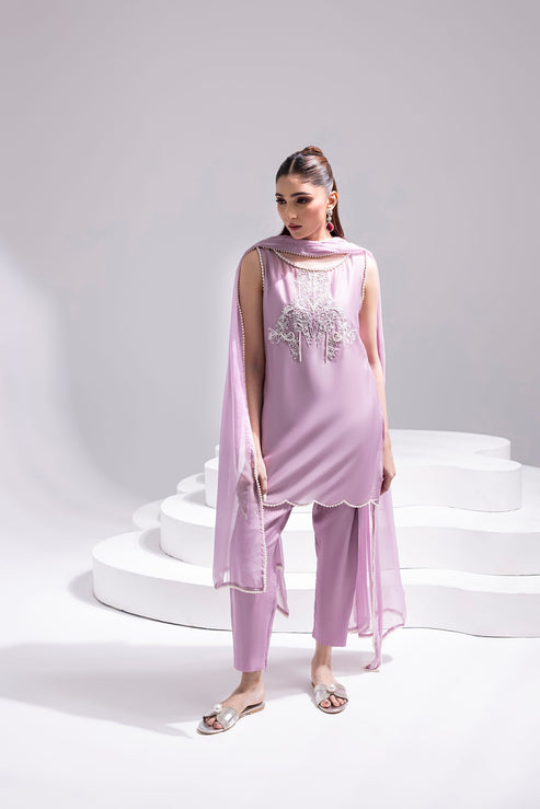 Amani | Aira Festive Wear | ZEEN Hand Embellished Short Shirt with Slim Fit Shalwar & Chiffon Dupatta - Ladies Clothes - Maria Faisal