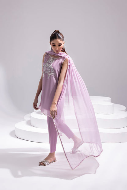 Amani | Aira Festive Wear | ZEEN Hand Embellished Short Shirt with Slim Fit Shalwar & Chiffon Dupatta - Ladies Clothes - Maria Faisal