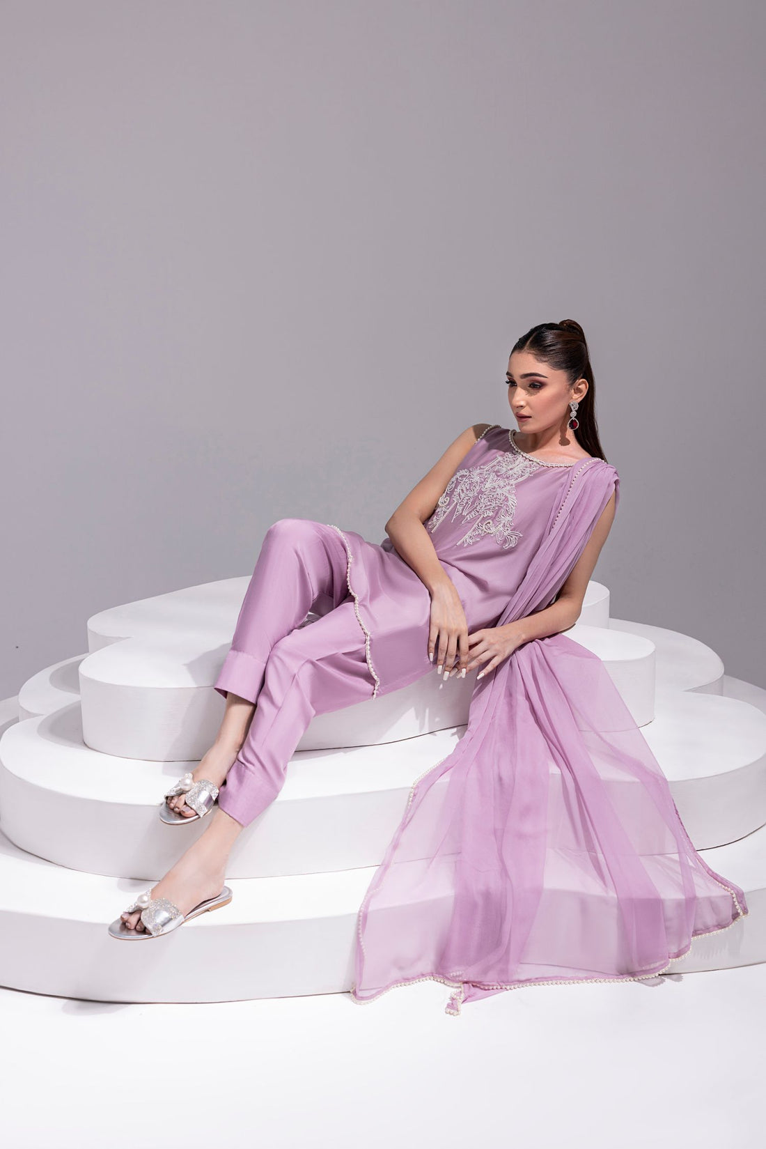 Amani | Aira Festive Wear | ZEEN Hand Embellished Short Shirt with Slim Fit Shalwar & Chiffon Dupatta - Ladies Clothes - Maria Faisal