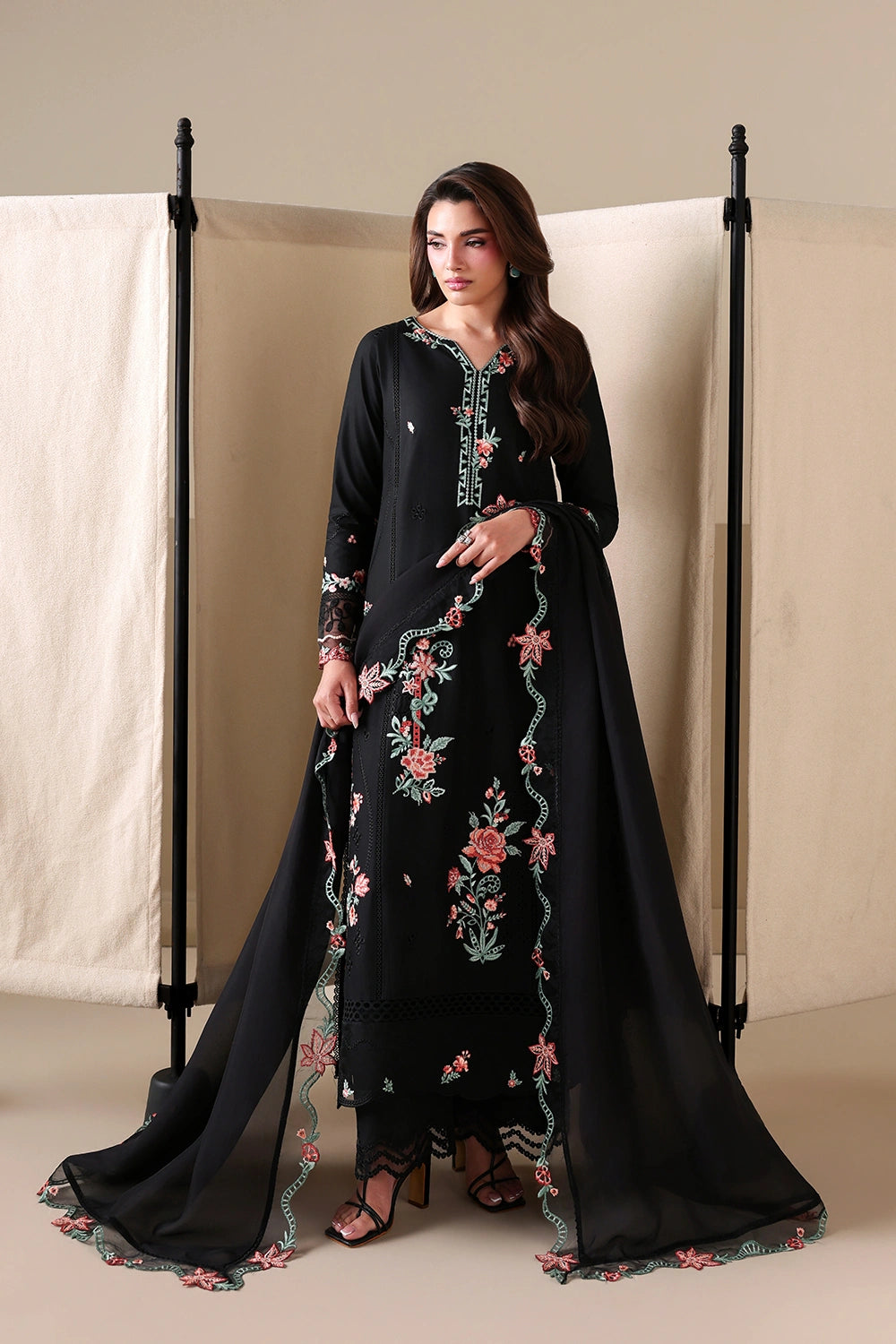 Azure | Luxury Lawn 26 | Black Peony - Luxury Dress - available at Maria Faisal in UK and USA.