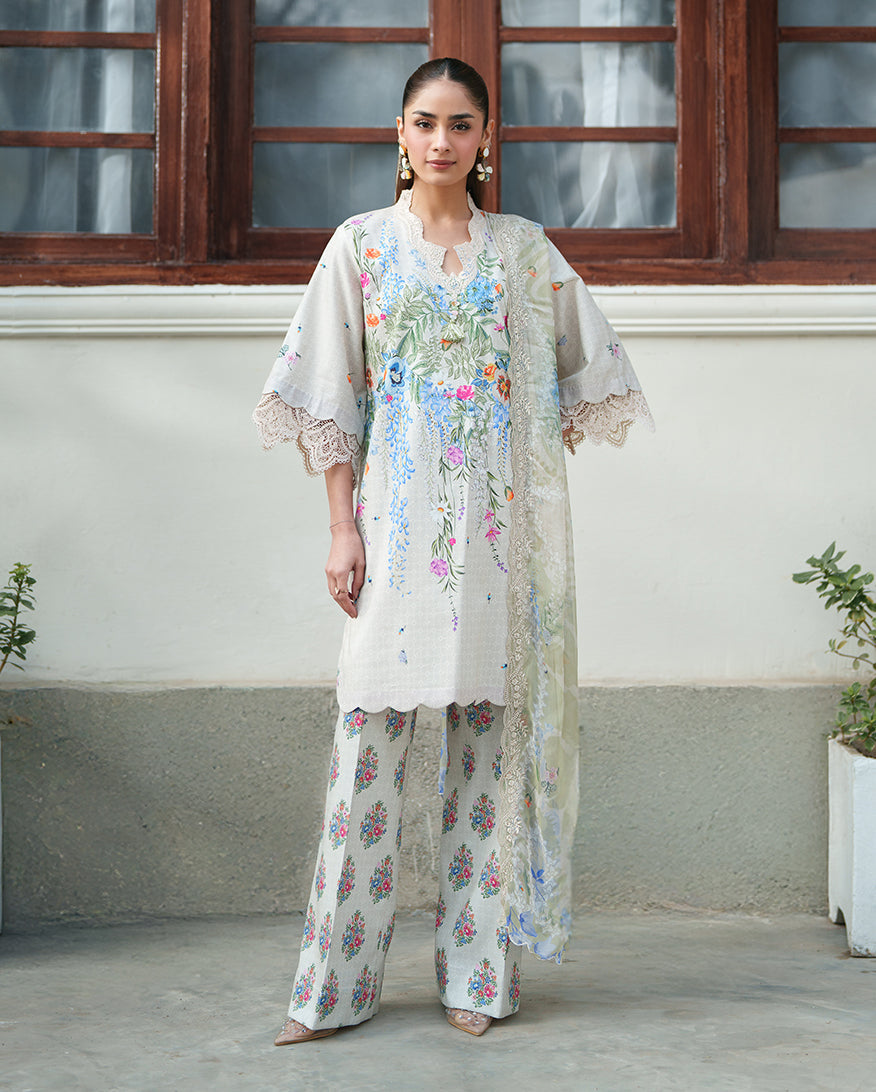 Roheenaz | Whispered Florals | Pale Peony - Casual Dress - available at Maria Faisal in UK and USA.