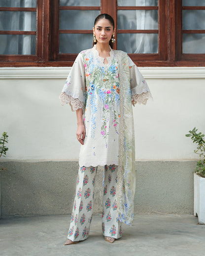 Roheenaz | Whispered Florals | Pale Peony - Casual Dress - available at Maria Faisal in UK and USA.
