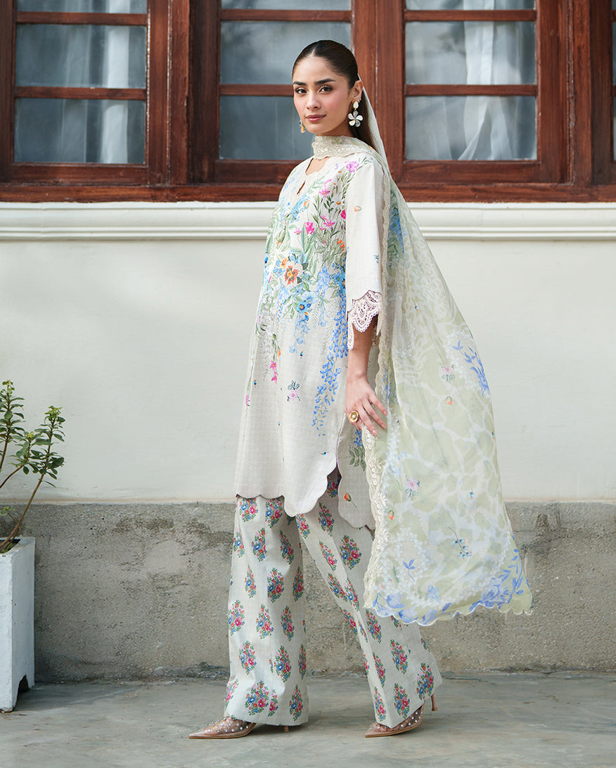 Roheenaz | Whispered Florals | Pale Peony - Casual Dress - available at Maria Faisal in UK and USA.
