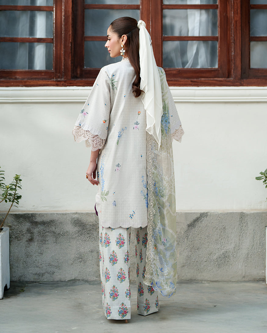 Roheenaz | Whispered Florals | Pale Peony - Casual Dress - available at Maria Faisal in UK and USA.