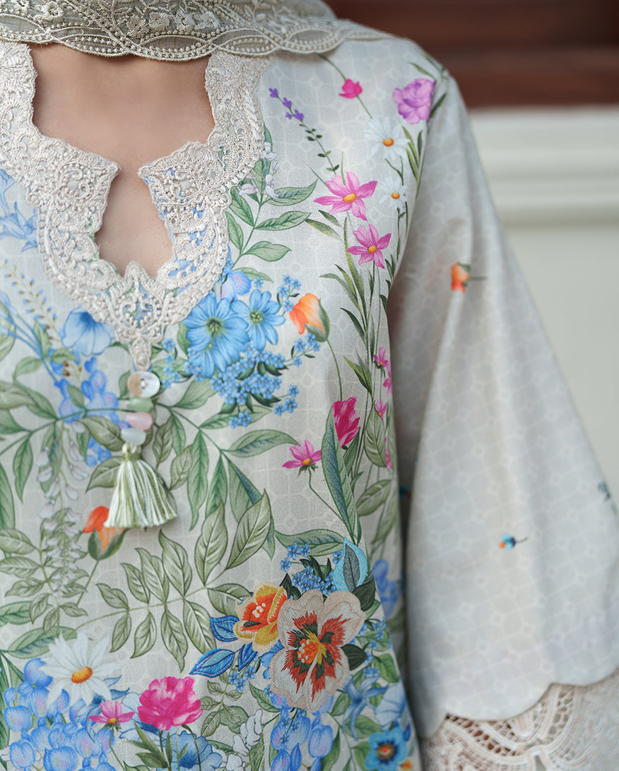 Roheenaz | Whispered Florals | Pale Peony - Casual Dress - available at Maria Faisal in UK and USA.