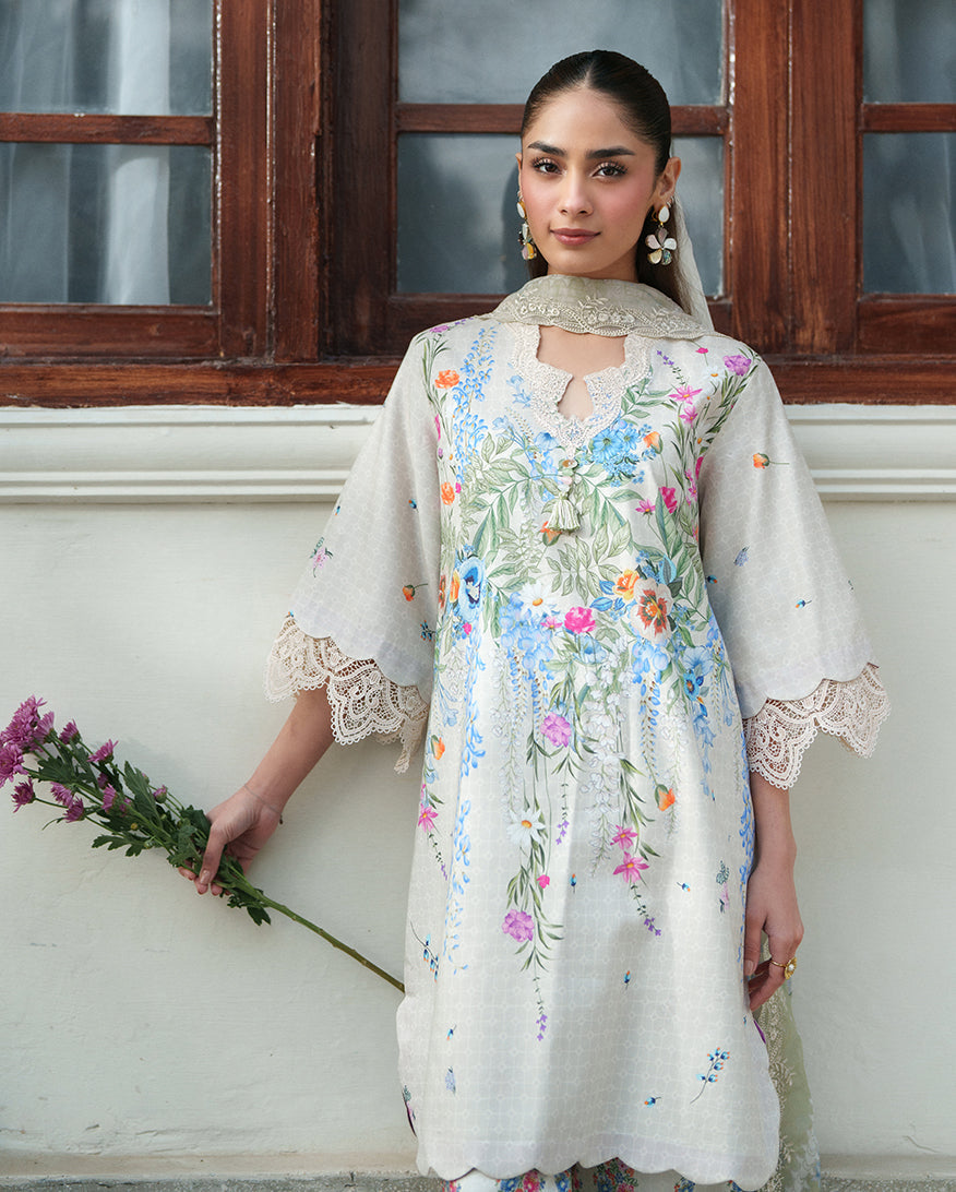 Roheenaz | Whispered Florals | Pale Peony - Casual Dress - available at Maria Faisal in UK and USA.