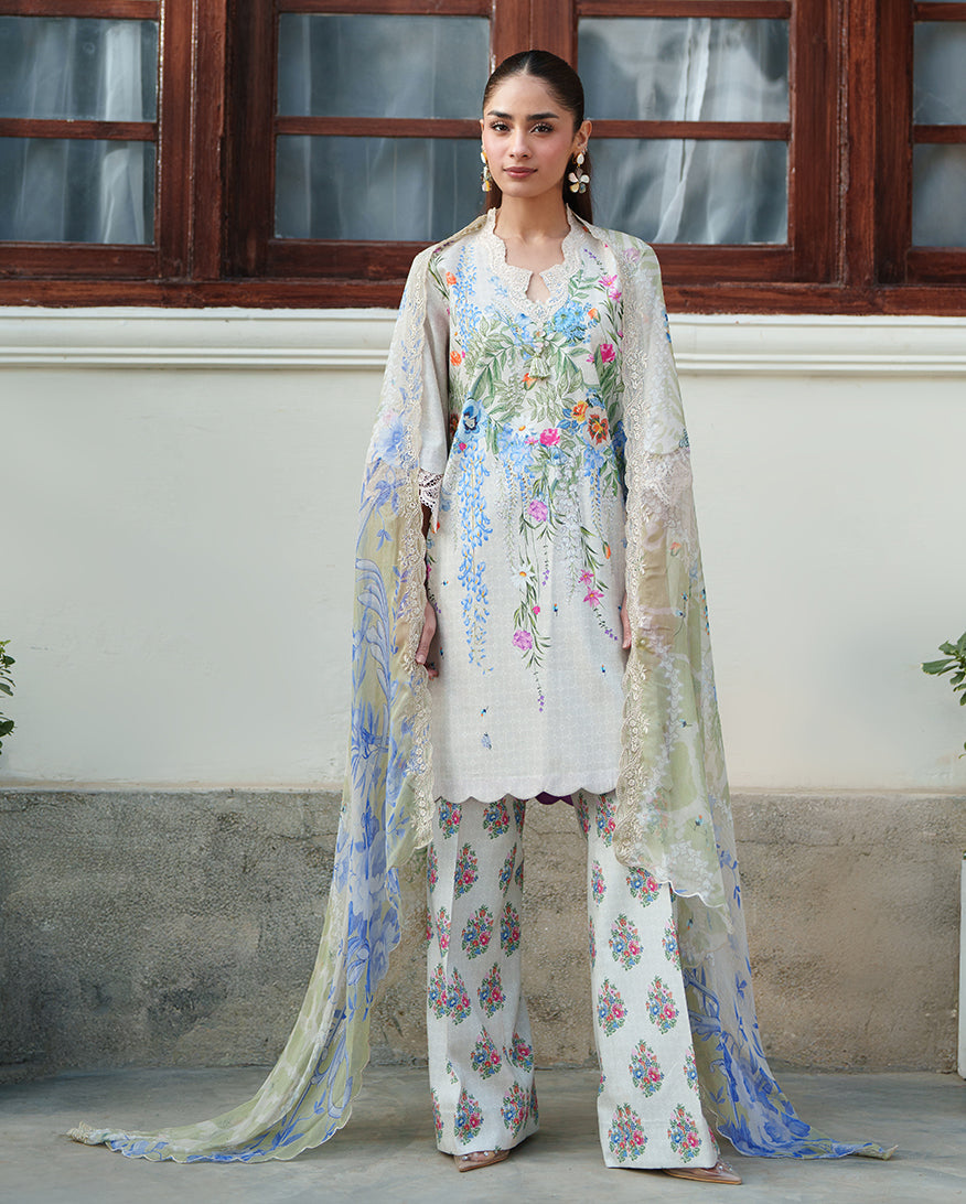 Roheenaz | Whispered Florals | Pale Peony - Casual Dress - available at Maria Faisal in UK and USA.