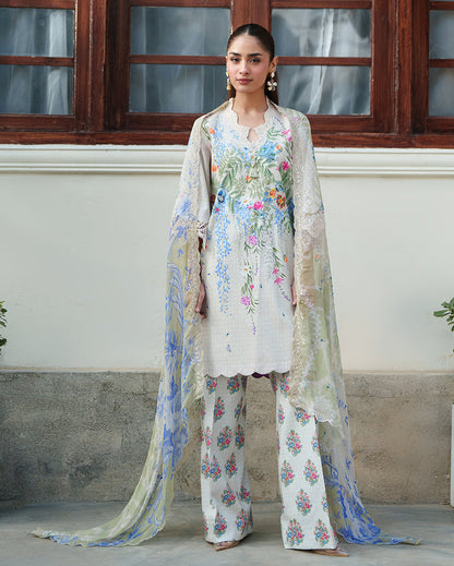 Roheenaz | Whispered Florals | Pale Peony - Casual Dress - available at Maria Faisal in UK and USA.