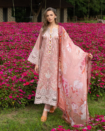 Mushq | The Secret Garden Lawn | Peach Blossom - Luxury Dress - available at Maria Faisal in UK and USA.