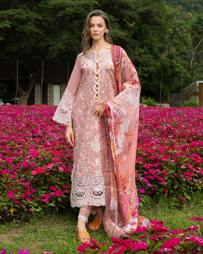 Mushq | The Secret Garden Lawn | Peach Blossom - Luxury Dress - available at Maria Faisal in UK and USA.