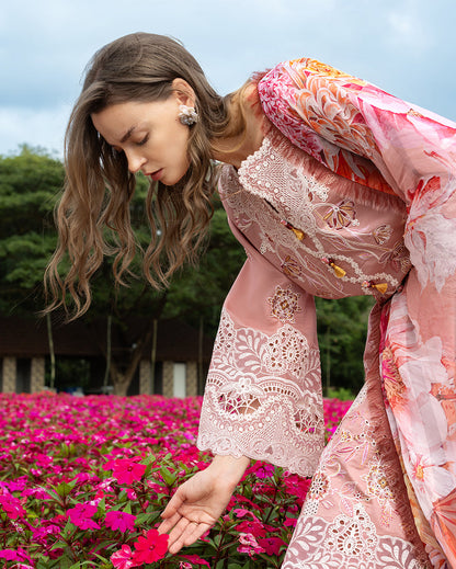 Mushq | The Secret Garden Lawn | Peach Blossom - Luxury Dress - available at Maria Faisal in UK and USA.