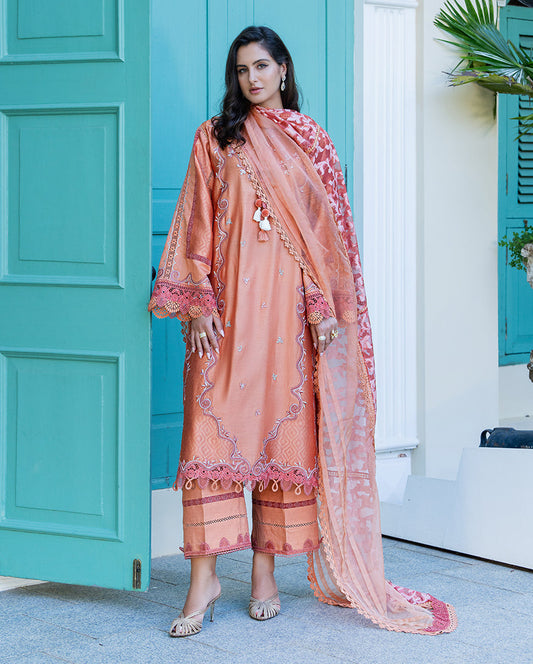 Mushq | Euphoria Pret | Peach Reverie - Luxury Dress - available at Maria Faisal in UK and USA.