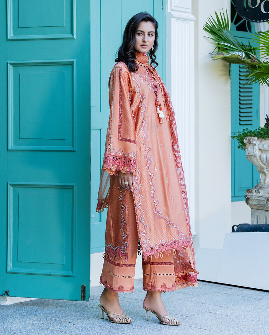 Mushq | Euphoria Pret | Peach Reverie - Luxury Dress - available at Maria Faisal in UK and USA.
