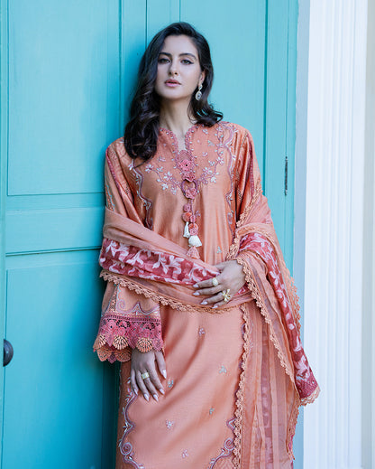 Mushq | Euphoria Pret | Peach Reverie - Luxury Dress - available at Maria Faisal in UK and USA.