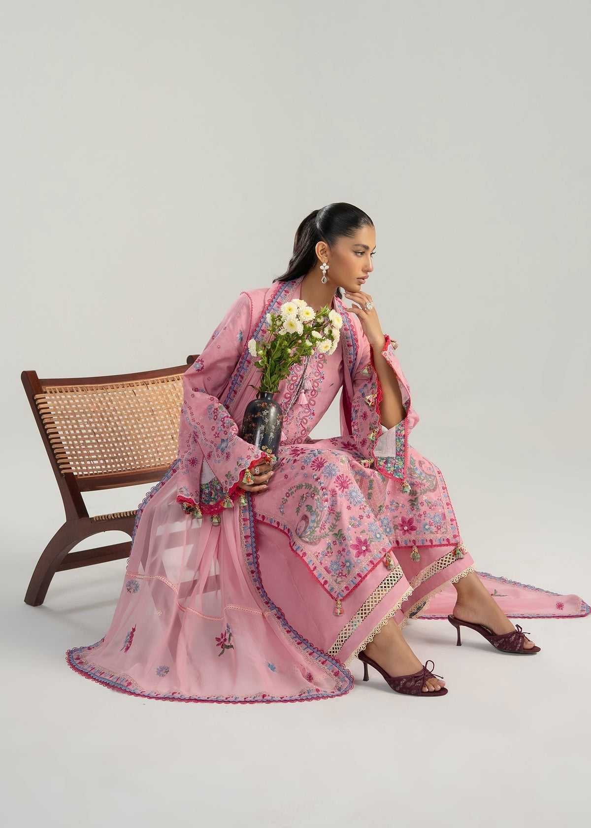 Hussain Rehar | Zan SS26 | Pembe - Luxury Dress - available at Maria Faisal in UK and USA.