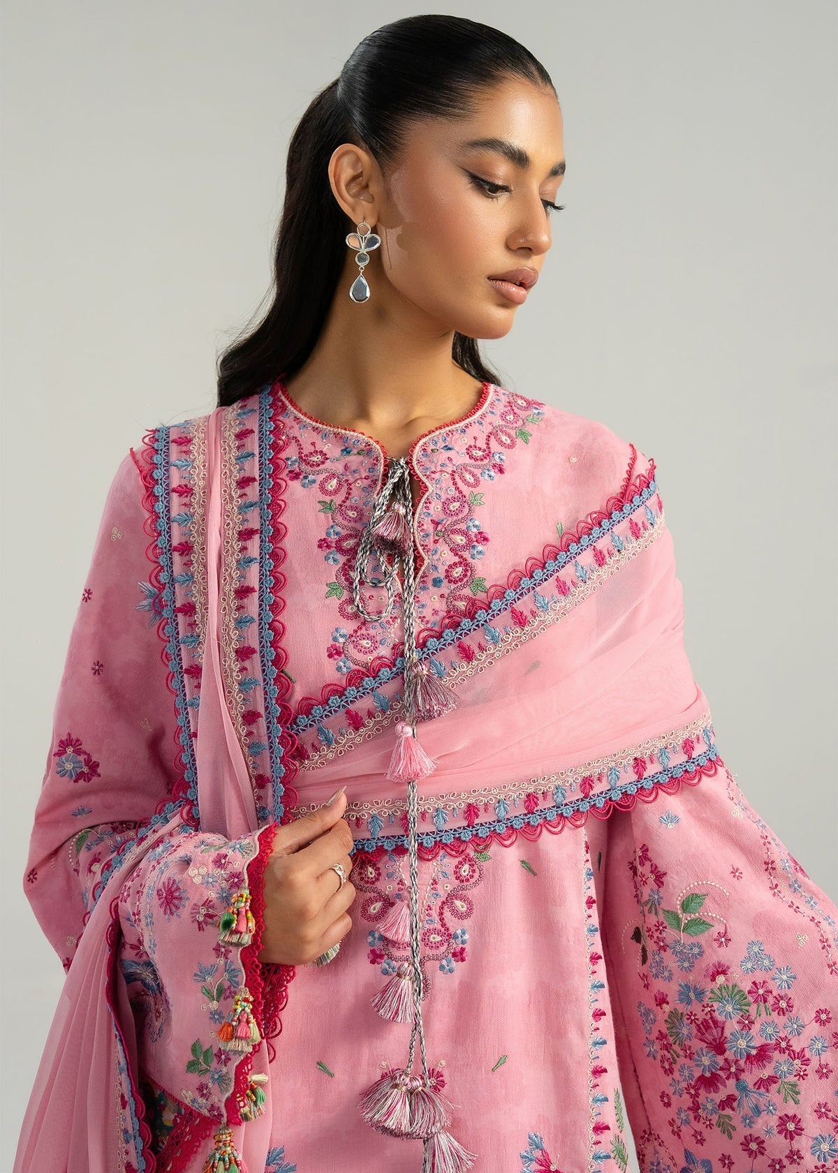 Hussain Rehar | Zan SS26 | Pembe - Luxury Dress - available at Maria Faisal in UK and USA.