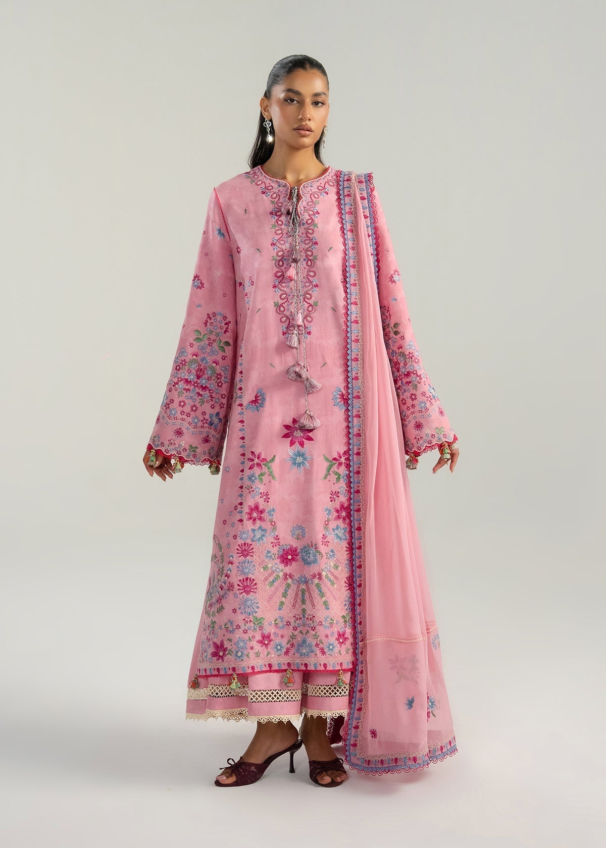 Hussain Rehar | Zan SS26 | Pembe - Luxury Dress - available at Maria Faisal in UK and USA.
