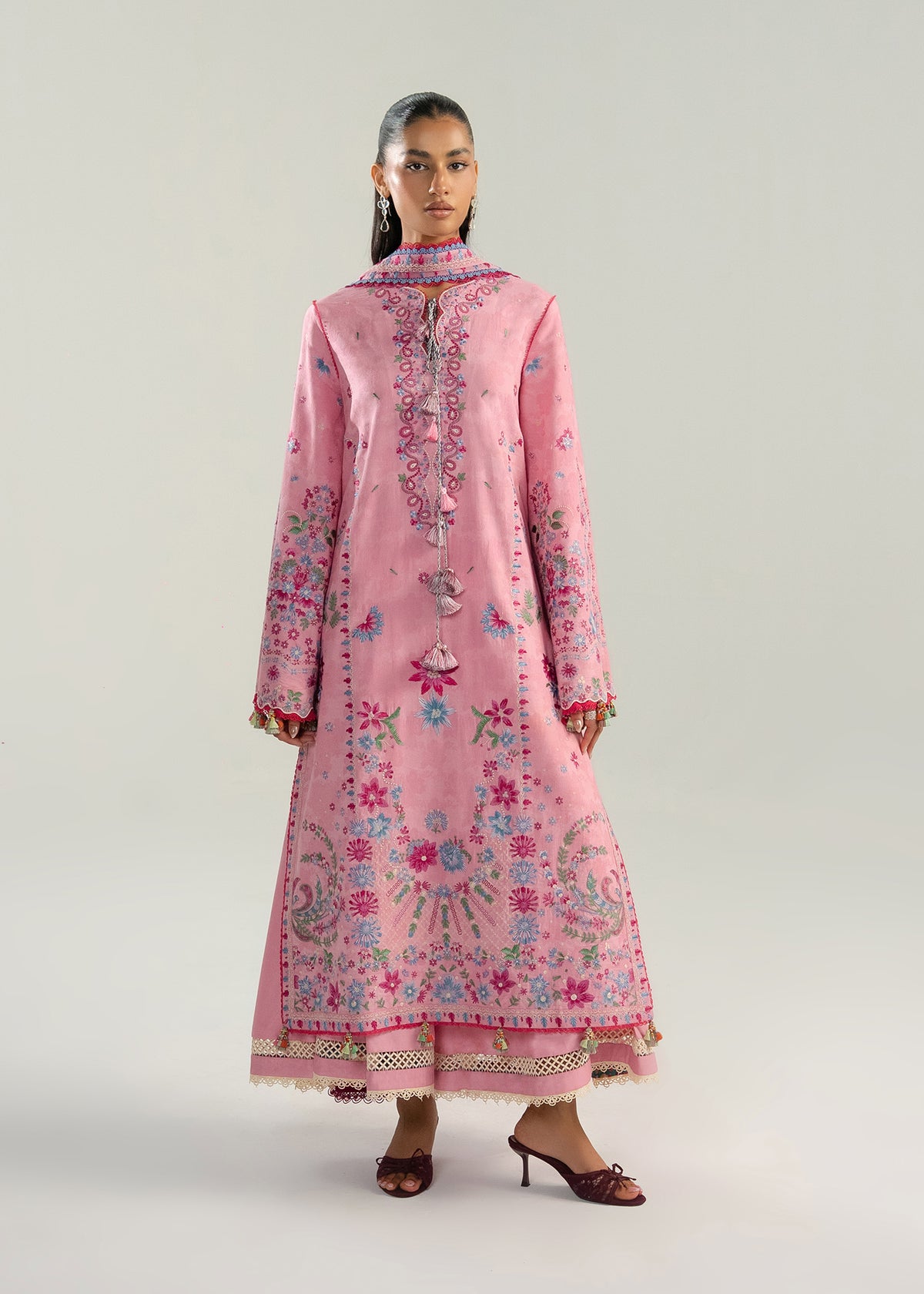 Hussain Rehar | Zan SS26 | Pembe - Luxury Dress - available at Maria Faisal in UK and USA.