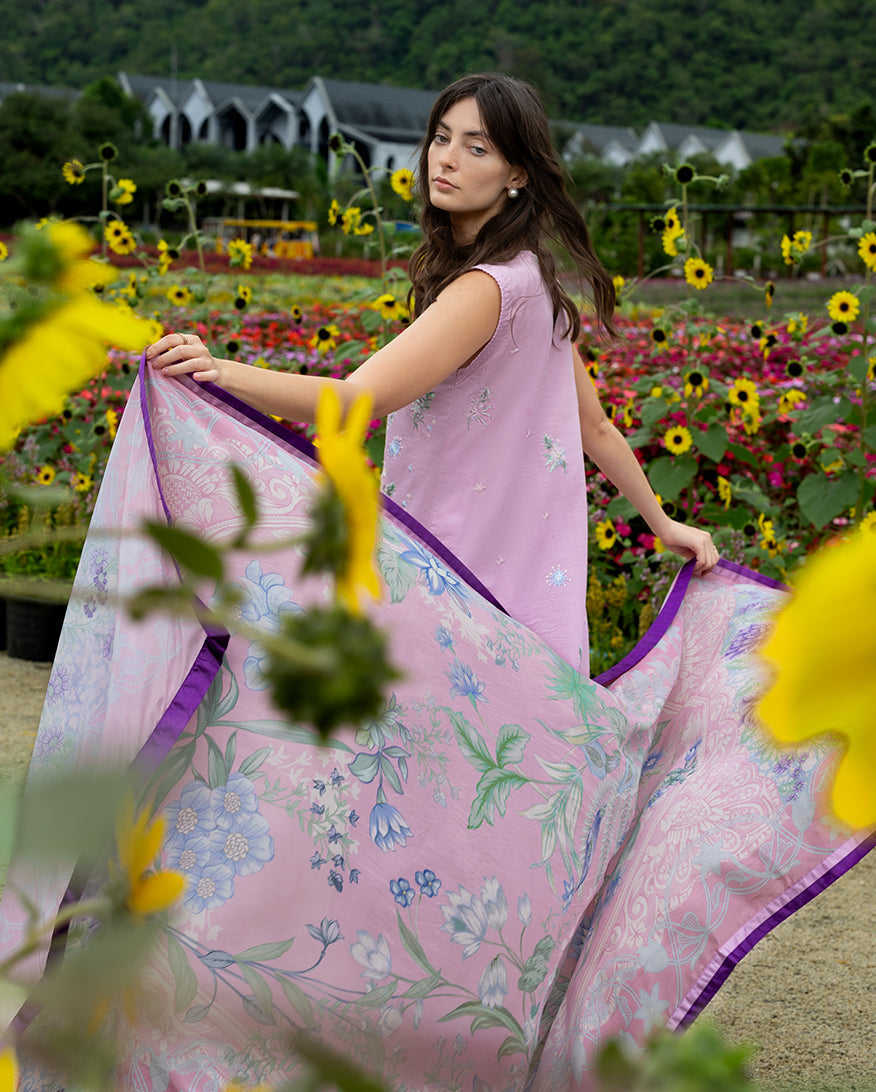Mushq | Hemline the Secret Garden | Peony Glow - Luxury Dress - available at Maria Faisal in UK and USA.