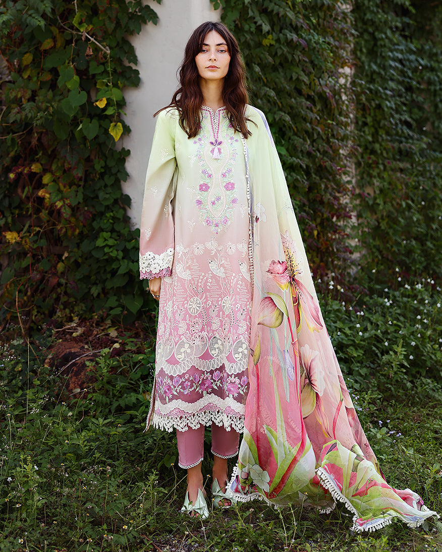 Mushq | Solace Ombre Chikankari | Petal Pull - Luxury Dress - available at Maria Faisal in UK and USA.