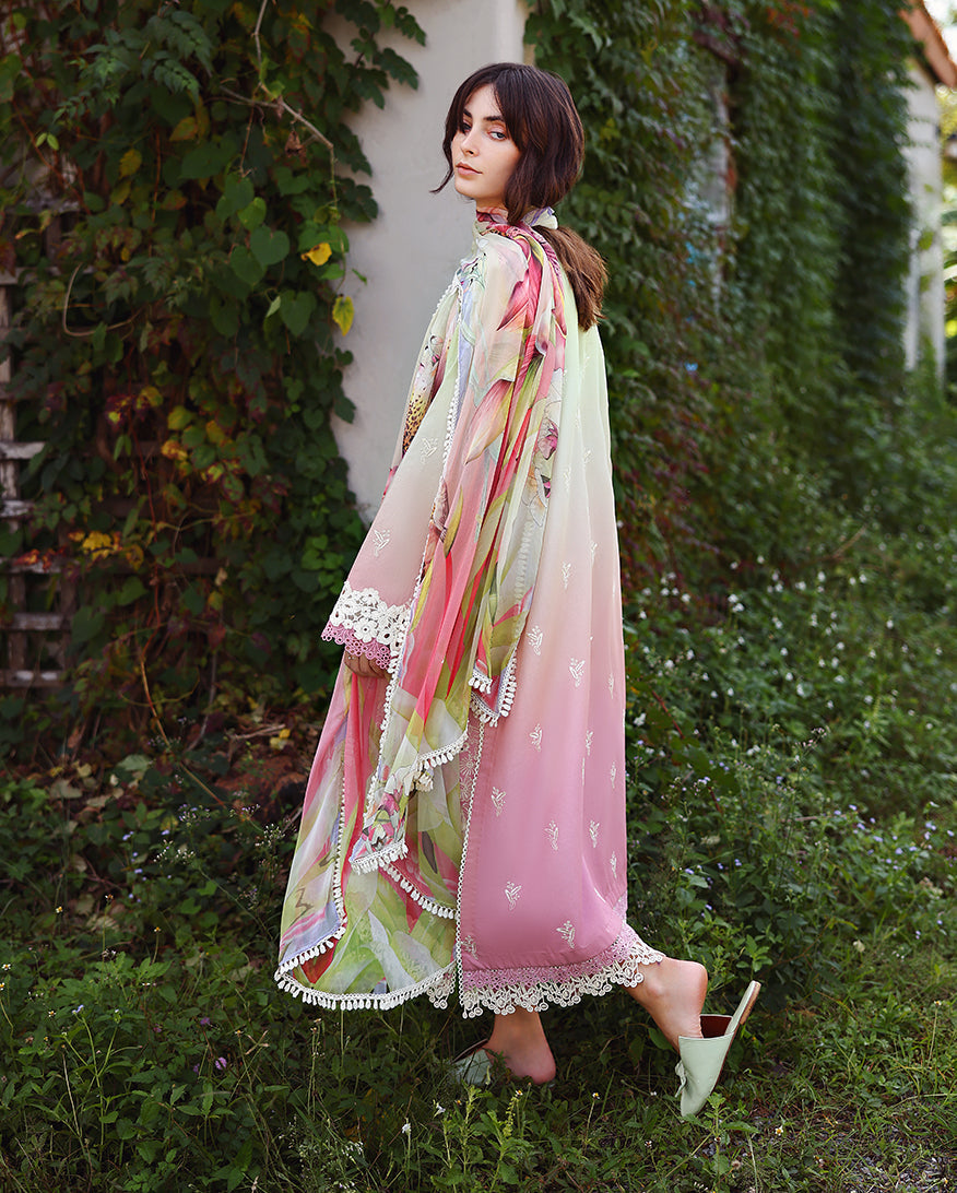 Mushq | Solace Ombre Chikankari | Petal Pull - Luxury Dress - available at Maria Faisal in UK and USA.