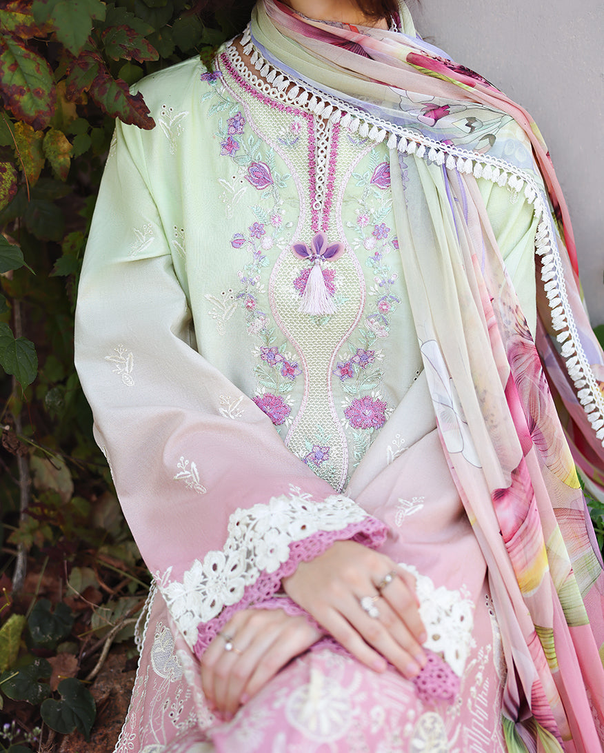 Mushq | Solace Ombre Chikankari | Petal Pull - Luxury Dress - available at Maria Faisal in UK and USA.