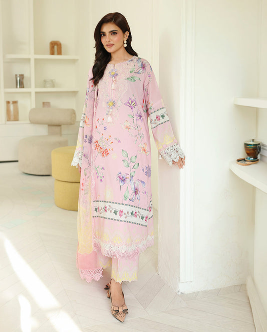 Roheenaz | Petals in Print | Pink Veil - Casual Dress - available at Maria Faisal in UK and USA.