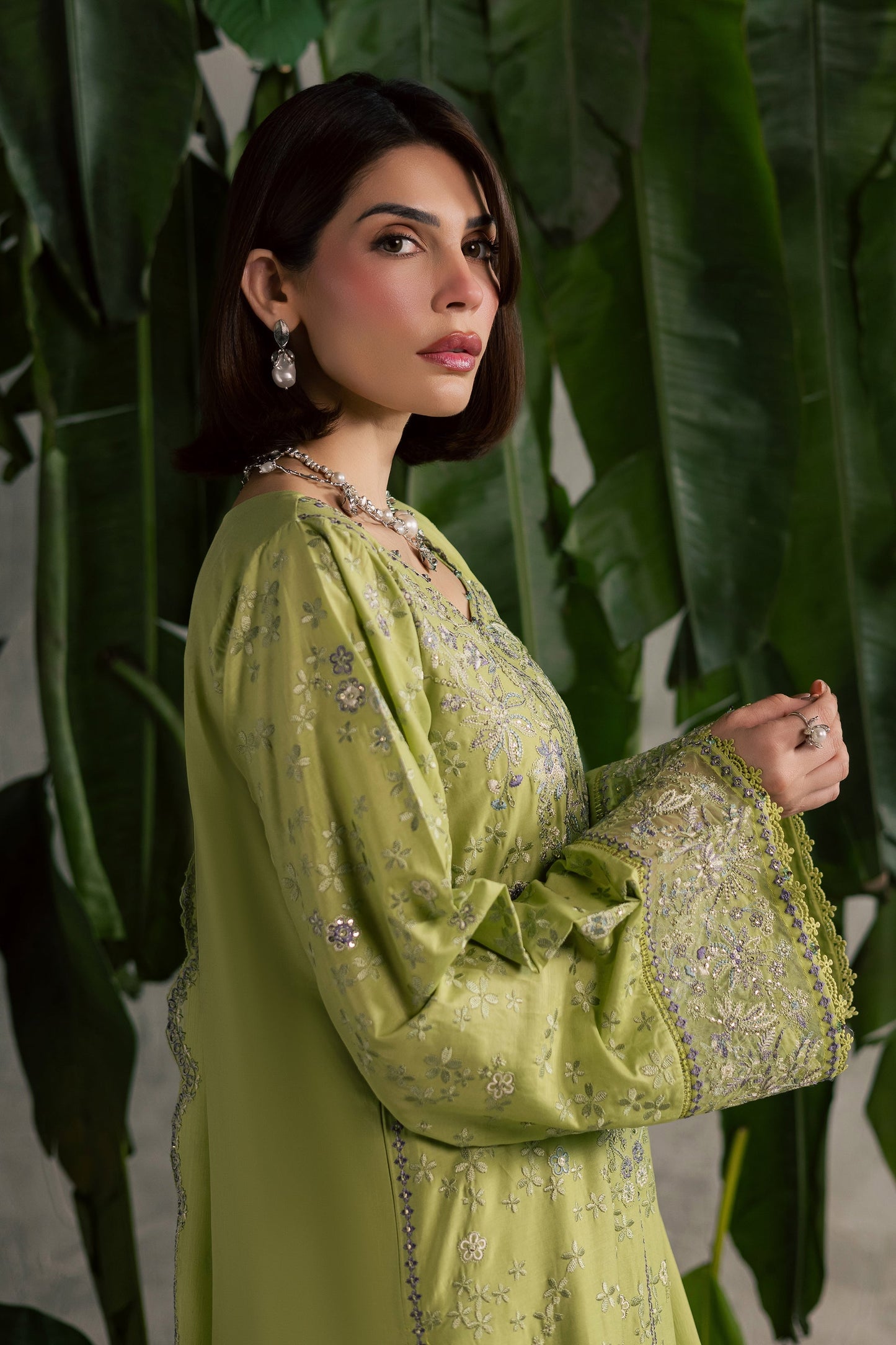 Batik | Festive Eid 26 | Pistachia - Luxury Dress - available at Maria Faisal in UK and USA.