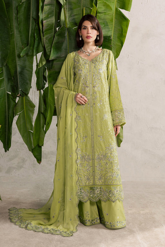 Batik | Festive Eid 26 | Pistachia - Luxury Dress - available at Maria Faisal in UK and USA.