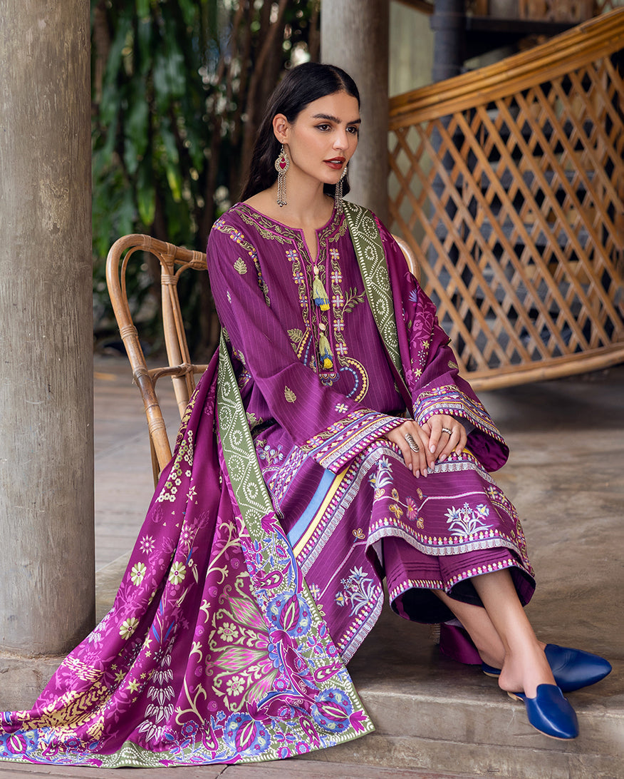 Mushq | Hemline Karandi | Plum Swirl - Casual Dress - available at Maria Faisal in UK and USA.