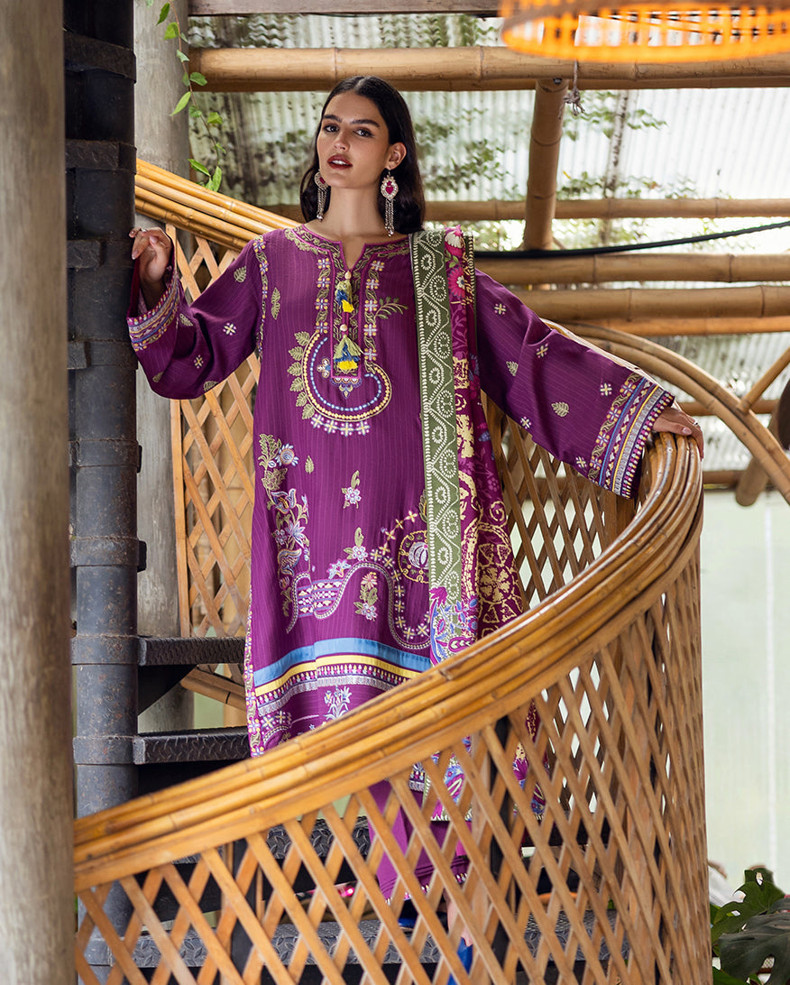 Mushq | Hemline Karandi | Plum Swirl - Casual Dress - available at Maria Faisal in UK and USA.