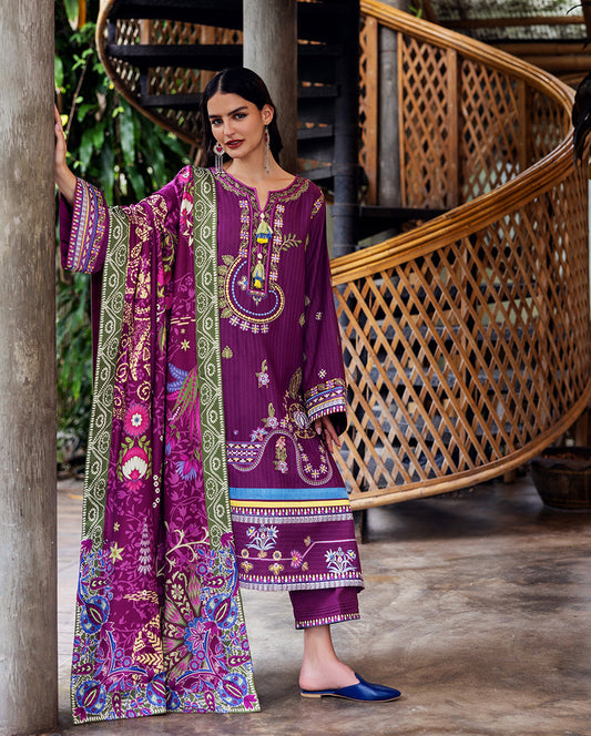 Mushq | Hemline Karandi | Plum Swirl - Casual Dress - available at Maria Faisal in UK and USA.