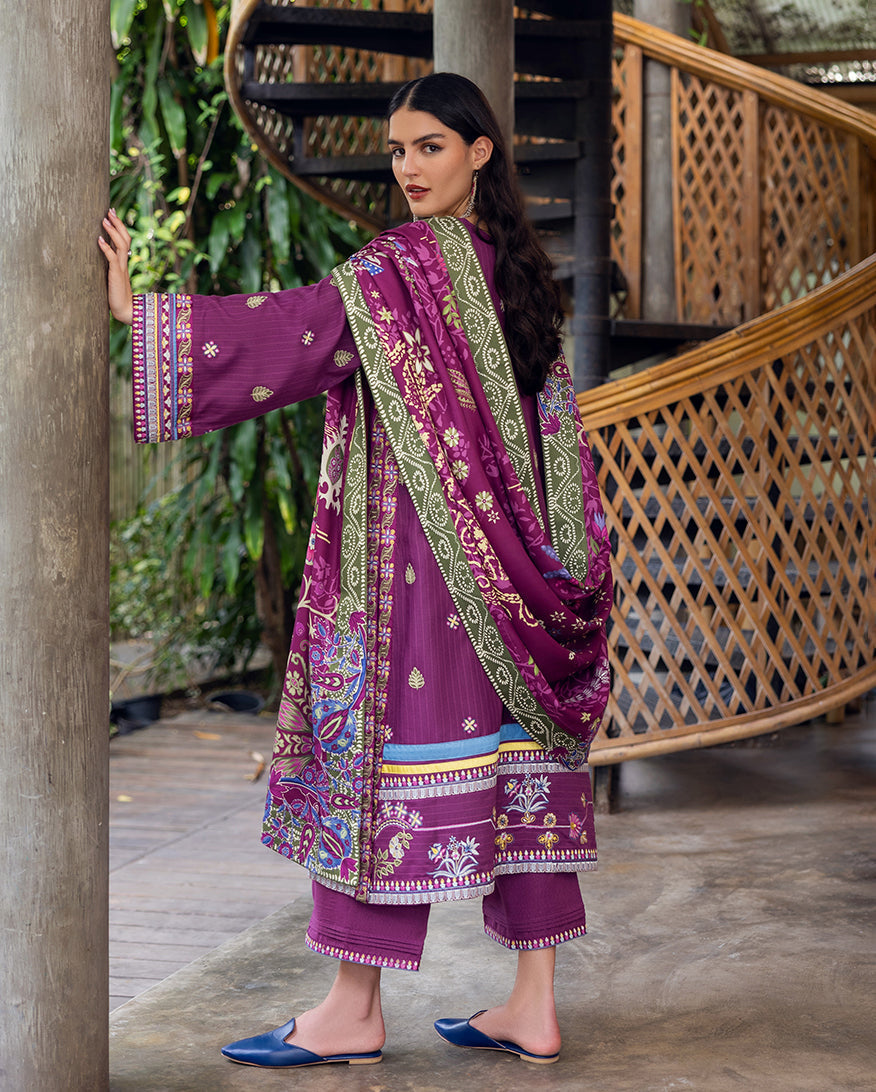 Mushq | Hemline Karandi | Plum Swirl - Casual Dress - available at Maria Faisal in UK and USA.