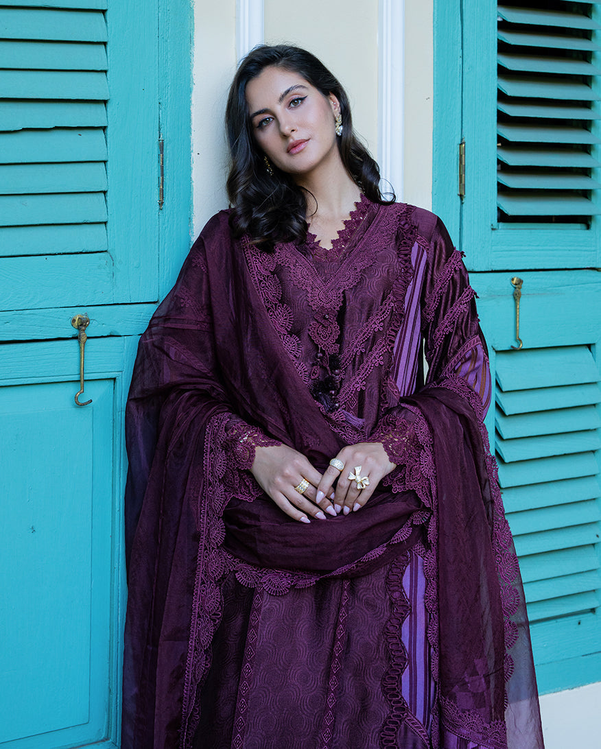Mushq | Euphoria Pret | Plum Mirage - Luxury Dress - available at Maria Faisal in UK and USA.