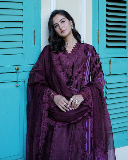 Mushq | Euphoria Pret | Plum Mirage - Luxury Dress - available at Maria Faisal in UK and USA.