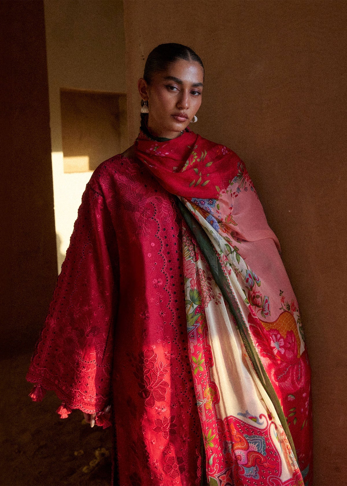 Hussain Rehar | Zan SS26 | Qermez - Luxury Dress - available at Maria Faisal in UK and USA.
