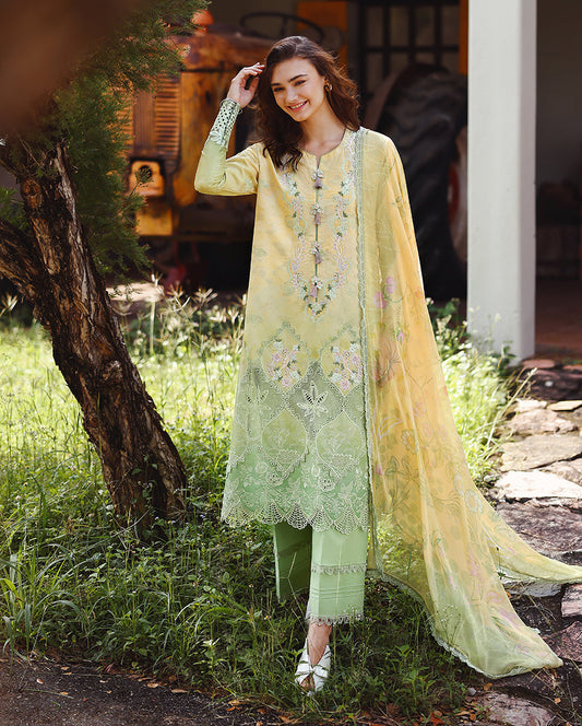Mushq | Solace Ombre Chikankari | Quiet Bloom - Luxury Dress - available at Maria Faisal in UK and USA.