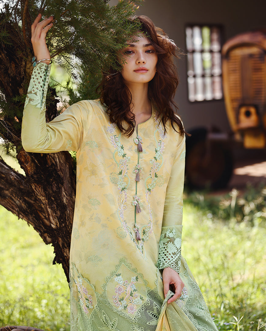 Mushq | Solace Ombre Chikankari | Quiet Bloom - Luxury Dress - available at Maria Faisal in UK and USA.