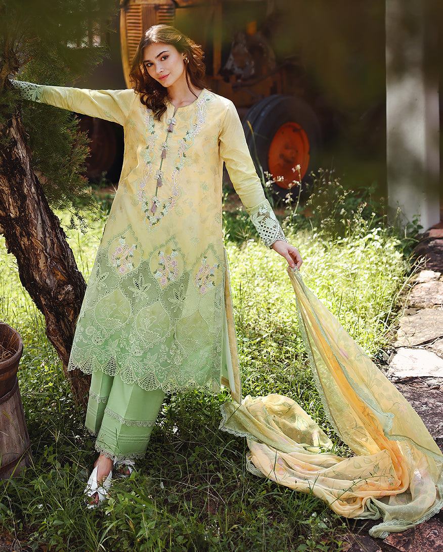 Mushq | Solace Ombre Chikankari | Quiet Bloom - Luxury Dress - available at Maria Faisal in UK and USA.