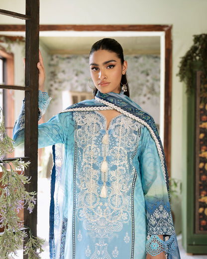 Roheenaz | Flora Printed Lawn | Azure - Ladies Clothes 