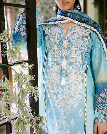 Roheenaz | Flora Printed Lawn | Azure - Ladies Clothes 