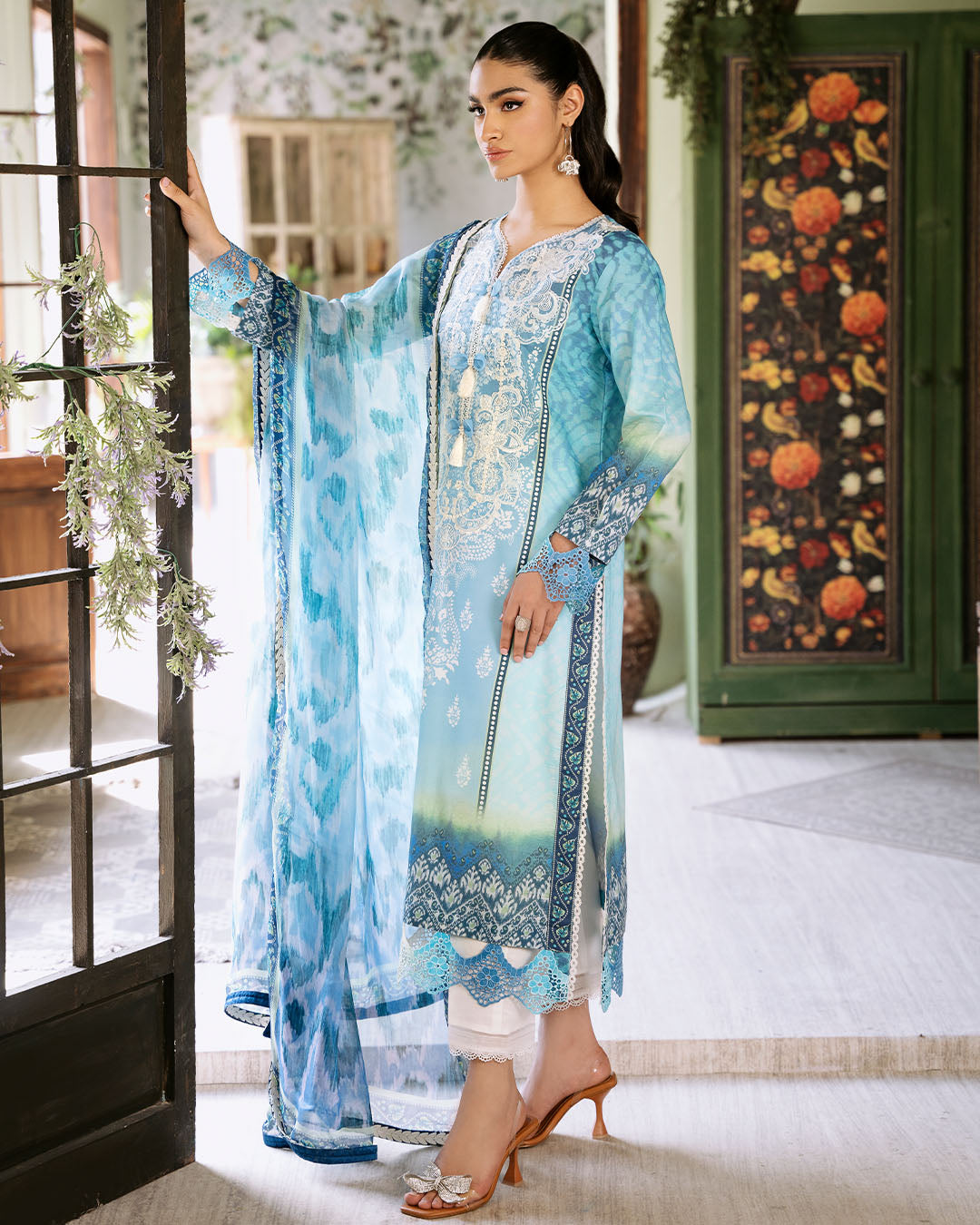 Roheenaz | Flora Printed Lawn | Azure - Ladies Clothes 