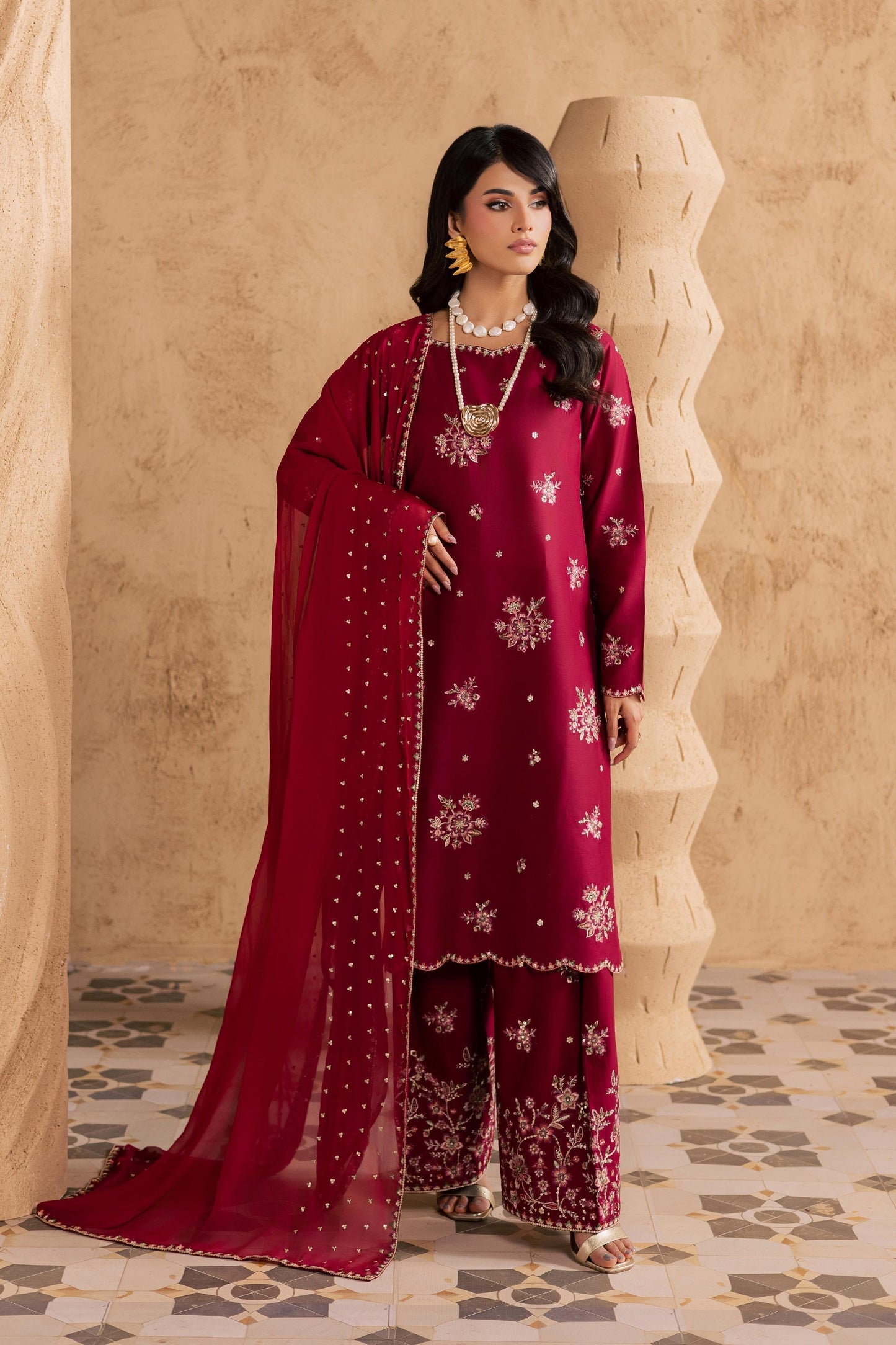 Batik | Festive Eid 26 | Red Queen - Luxury Dress - available at Maria Faisal in UK and USA.