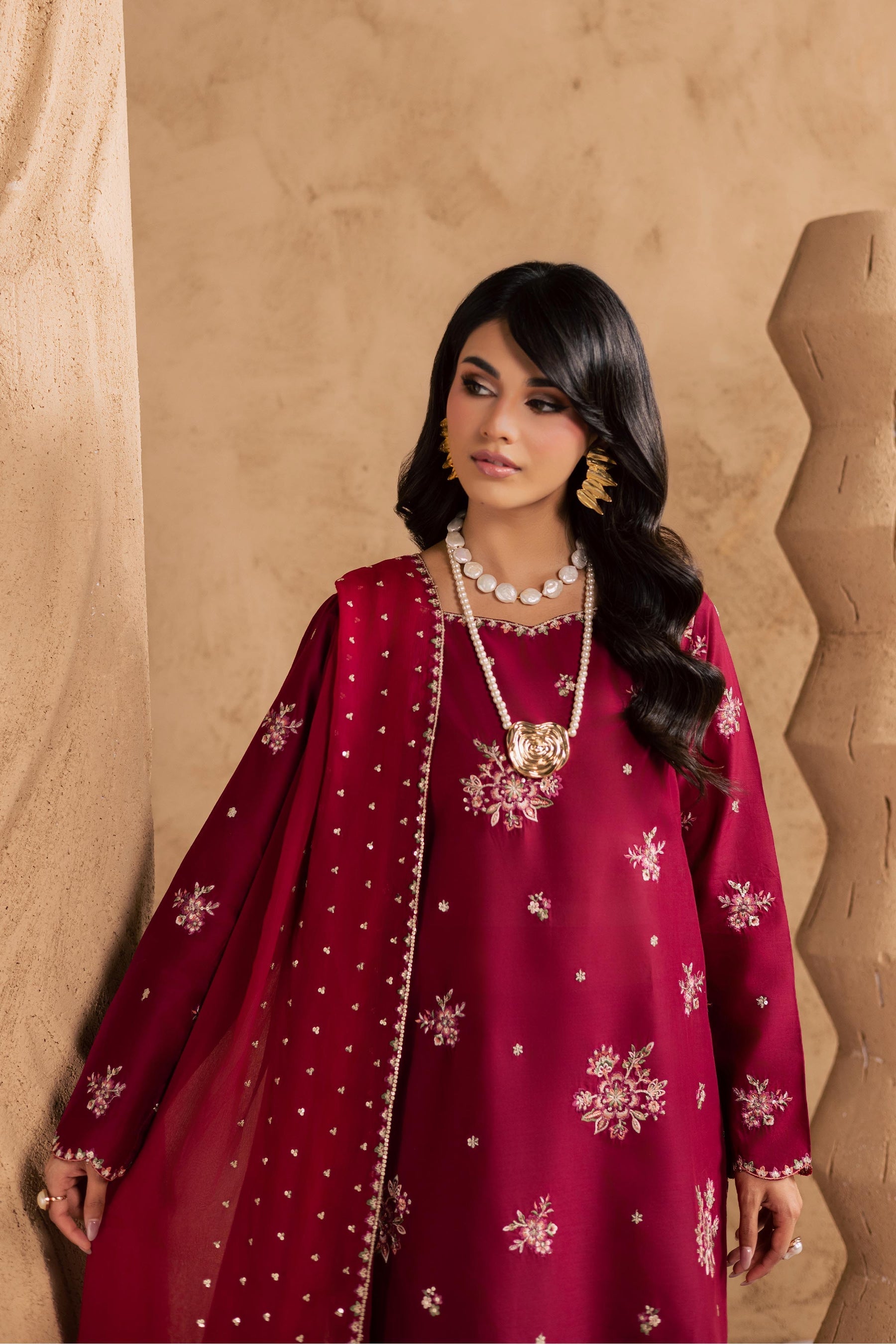 Batik | Festive Eid 26 | Red Queen - Luxury Dress - available at Maria Faisal in UK and USA.