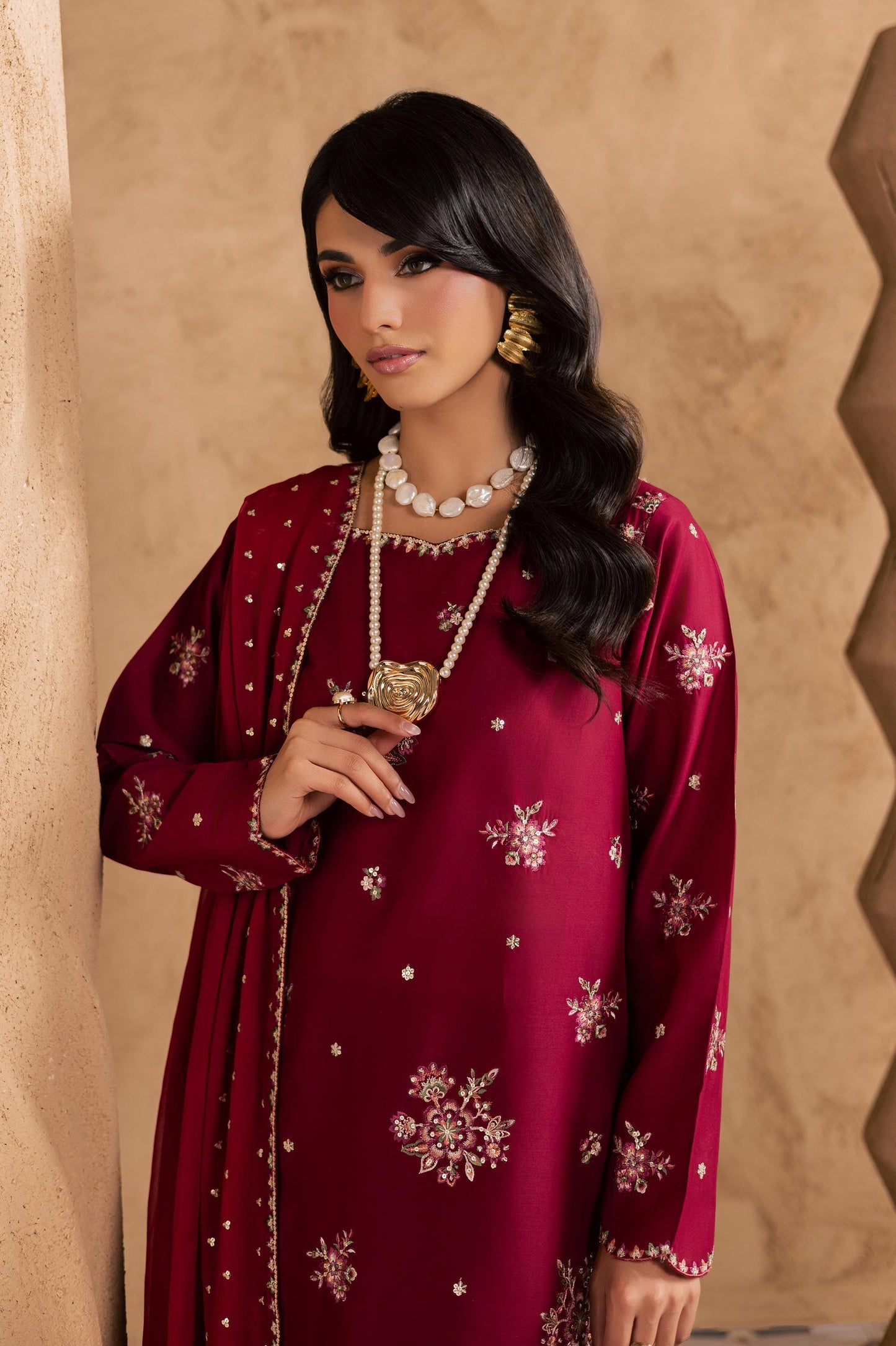 Batik | Festive Eid 26 | Red Queen - Luxury Dress - available at Maria Faisal in UK and USA.