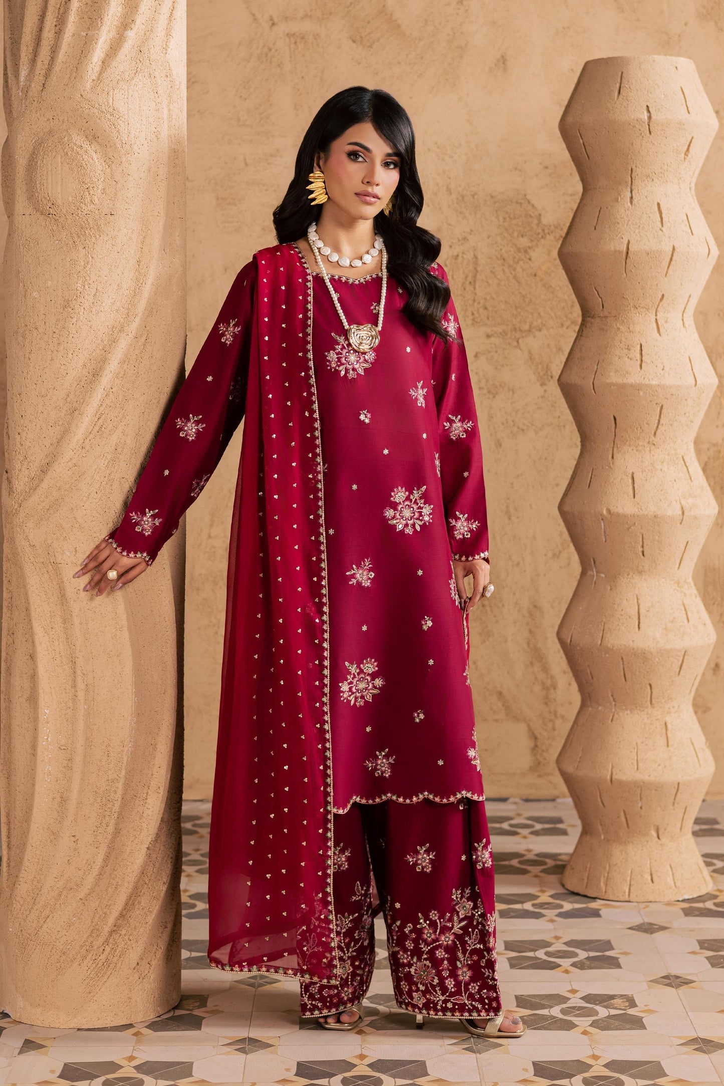 Batik | Festive Eid 26 | Red Queen - Luxury Dress - available at Maria Faisal in UK and USA.