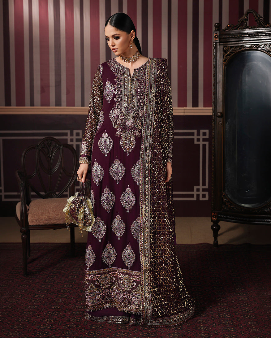 Roheenaz | Royale Eternel Chiffon Edit | Regal Charm - Formal Dress - available at Maria Faisal in UK and USA.